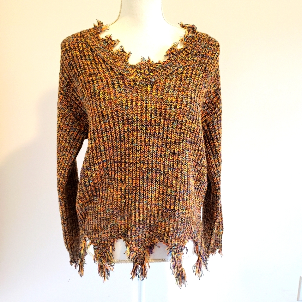 leani • rainbow distressed hem sweater
